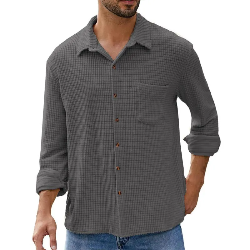 Men's Solid Waffle Long Sleeve Lapel Shirt 47316405X sold by Manly