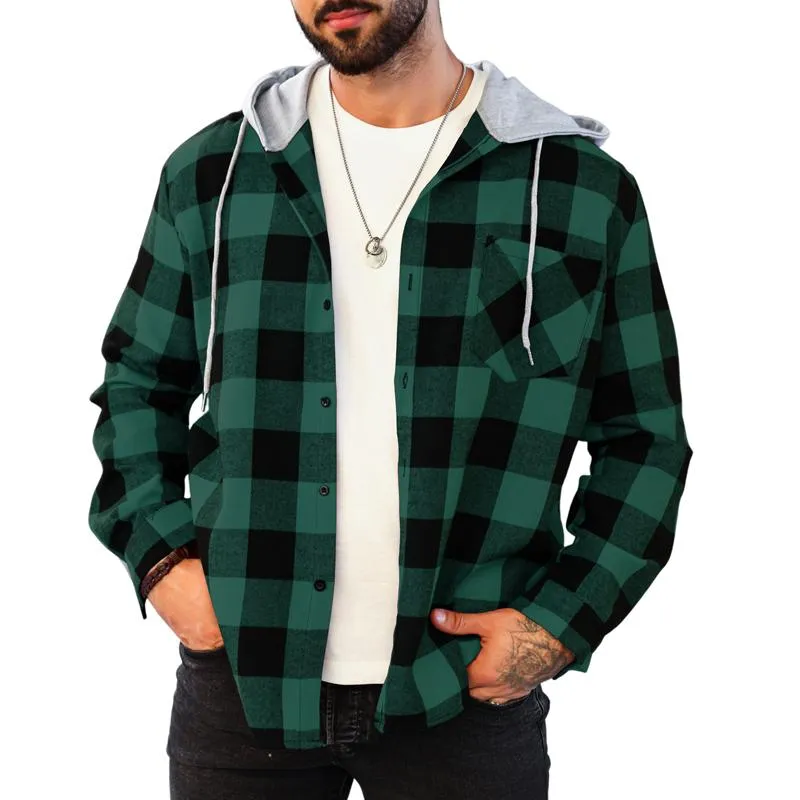 Men's Loose Plaid Casual Hooded Jacket 26090448X sold by Manly product image thumbnail 3