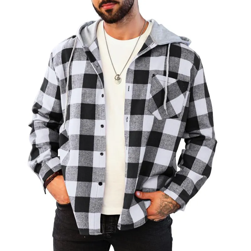 Men's Loose Plaid Casual Hooded Jacket 26090448X sold by Manly product image thumbnail 2