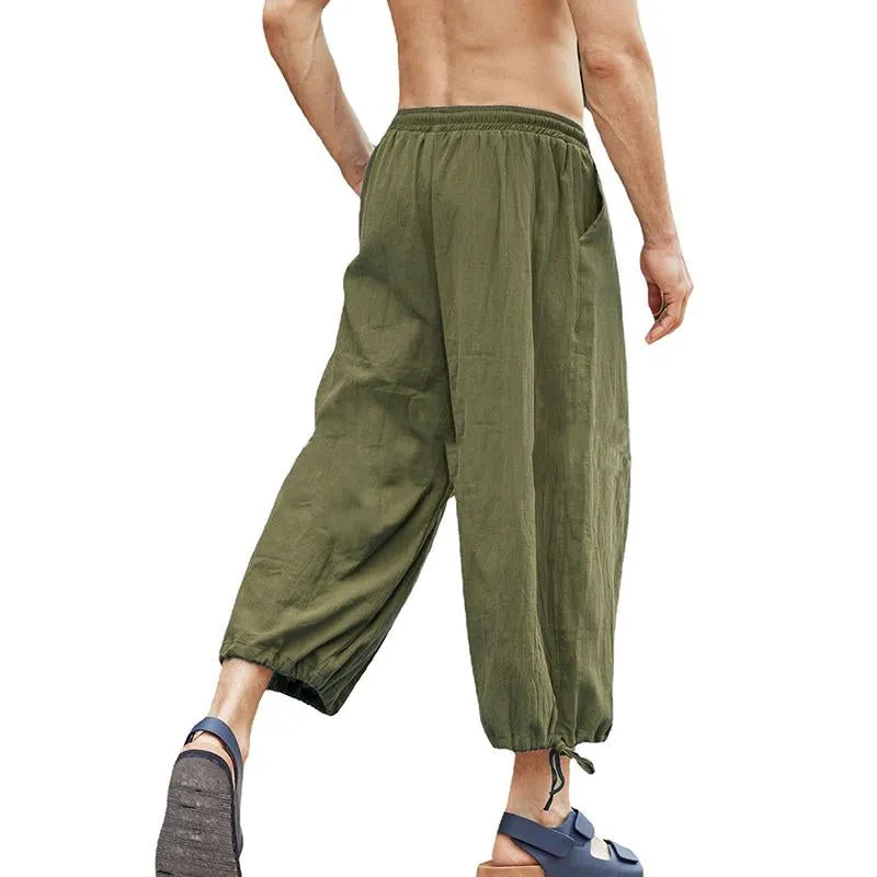 Men's Casual Loose Cotton Linen Elastic Wasit Cropped Pants 27621521M sold by Manly product image thumbnail 5