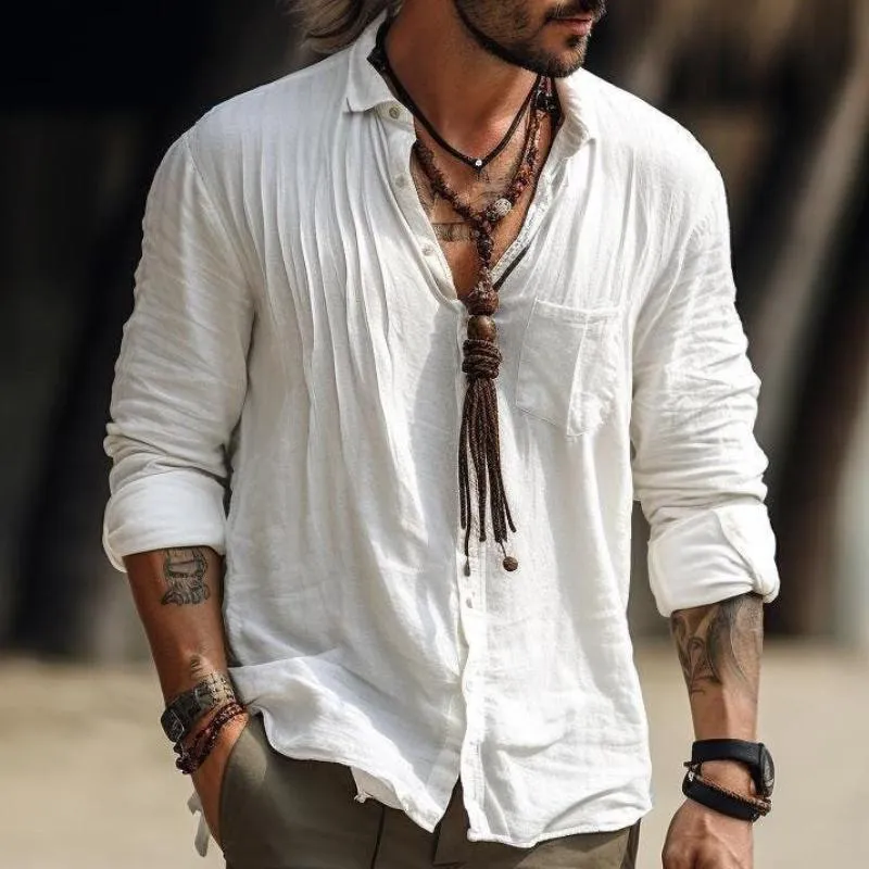 Men's Vintage Casual Pocket Lapel Long Sleeve Shirt 31502198TO sold by Manly product image thumbnail 2