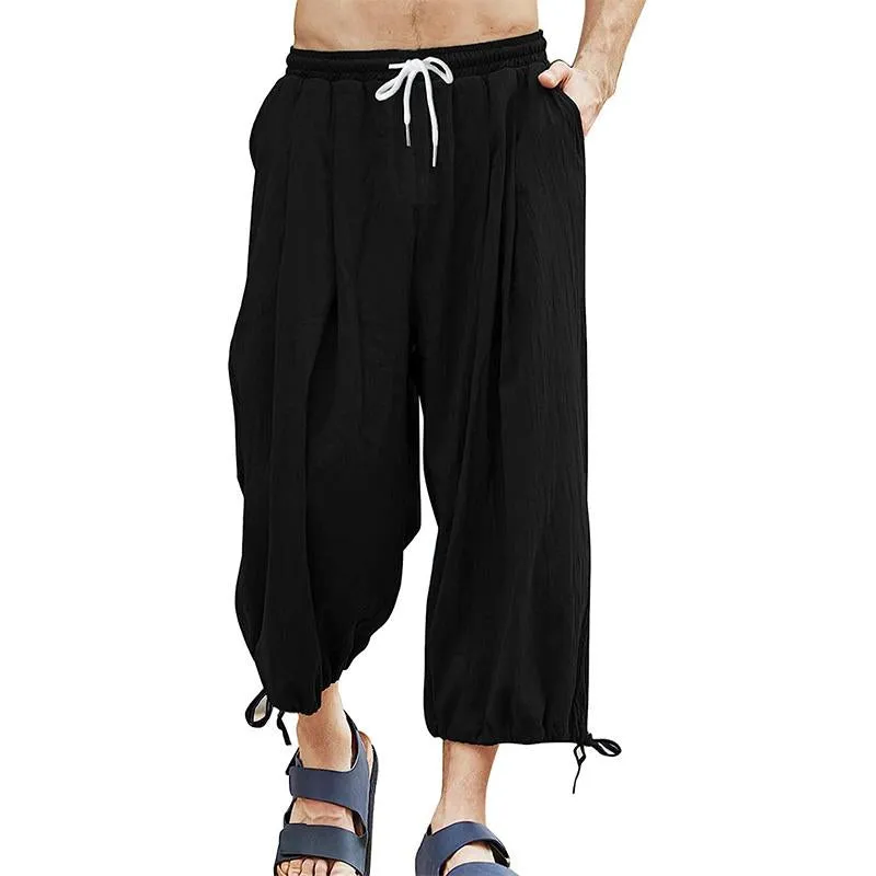 Men's Casual Loose Cotton Linen Elastic Wasit Cropped Pants 27621521M sold by Manly product image thumbnail 3