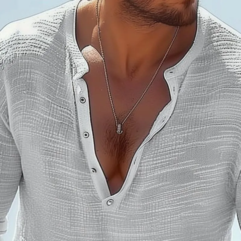 Men's Casual Cotton Linen Henley Collar Loose Long Sleeve T-shirt 84145141M sold by Manly product image thumbnail 3