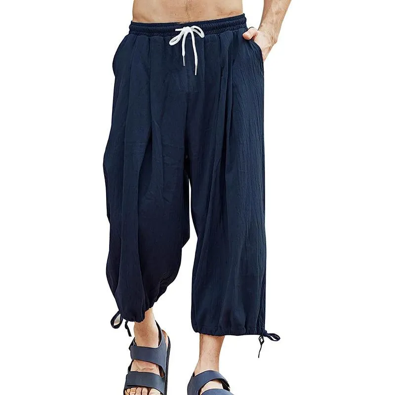 Men's Casual Loose Cotton Linen Elastic Wasit Cropped Pants 27621521M sold by Manly product image thumbnail 2