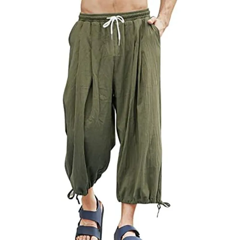 Men's Casual Loose Cotton Linen Elastic Wasit Cropped Pants 27621521M sold by Manly product image thumbnail 4