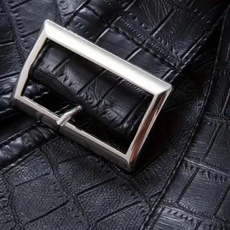 Men's Vintage Peaked Lapel Slim Fit Single Breasted Belt Leather Blazer 90779164M sold by Manly product image thumbnail 5