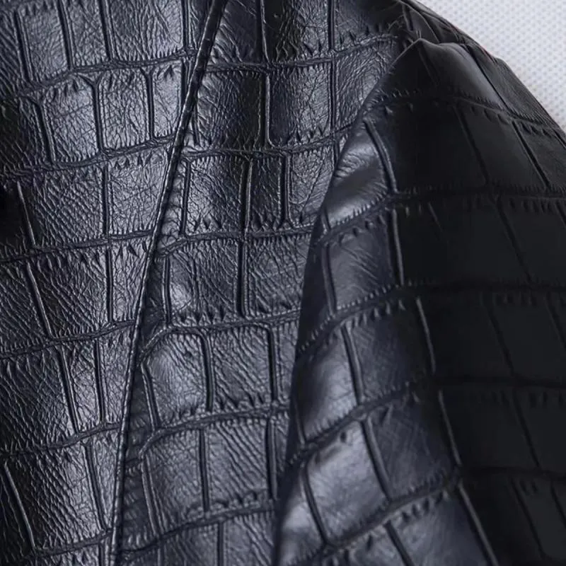Men's Vintage Peaked Lapel Slim Fit Single Breasted Belt Leather Blazer 90779164M sold by Manly product image thumbnail 3