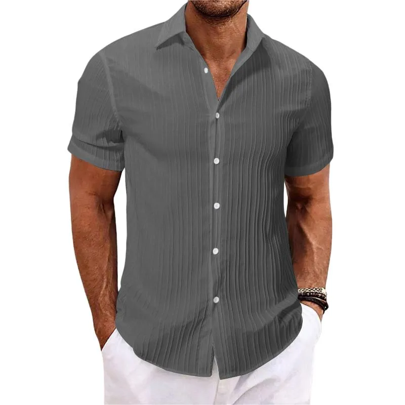 Men's Casual Cotton Linen Lapel Striped Slim Fit Short-sleeved Shirt 05952357M sold by Manly product image thumbnail 3