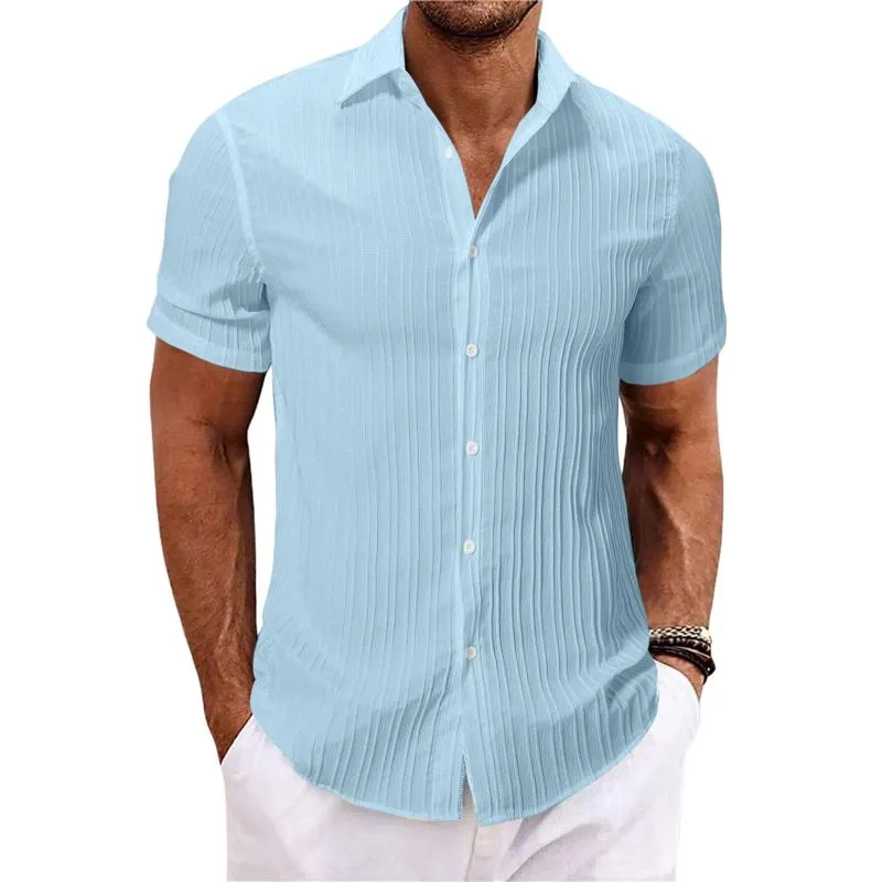 Men's Casual Cotton Linen Lapel Striped Slim Fit Short-sleeved Shirt 05952357M sold by Manly product image thumbnail 2