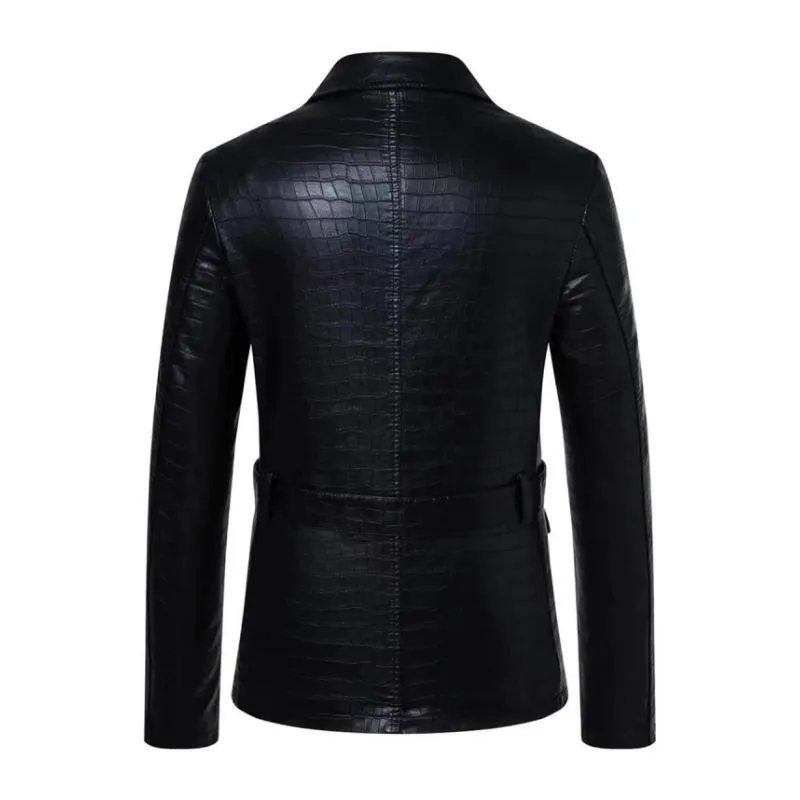 Men's Vintage Peaked Lapel Slim Fit Single Breasted Belt Leather Blazer 90779164M sold by Manly product image thumbnail 2
