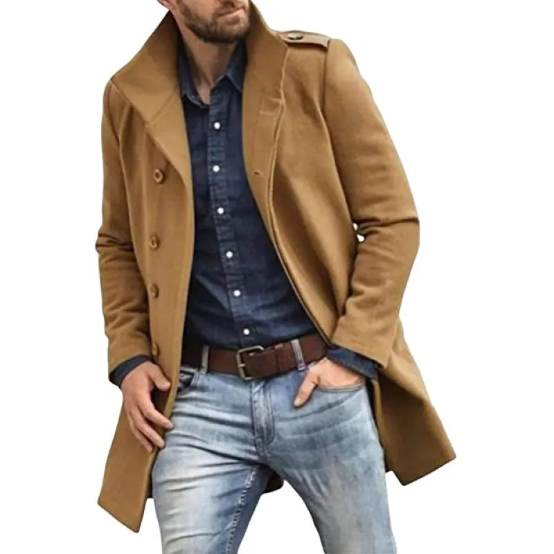 Men's Stand Collar Single Breasted Mid-length Coat 52031065Z sold by Manly
