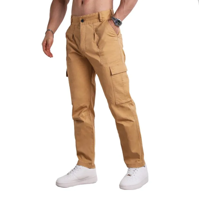 Men's Solid Loose Straight Multi-pocket Cargo Pants 14681616Z sold by Manly