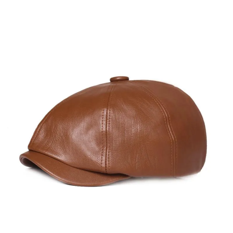 Men's Retro Solid Color PU Beret 81139955X sold by Manly