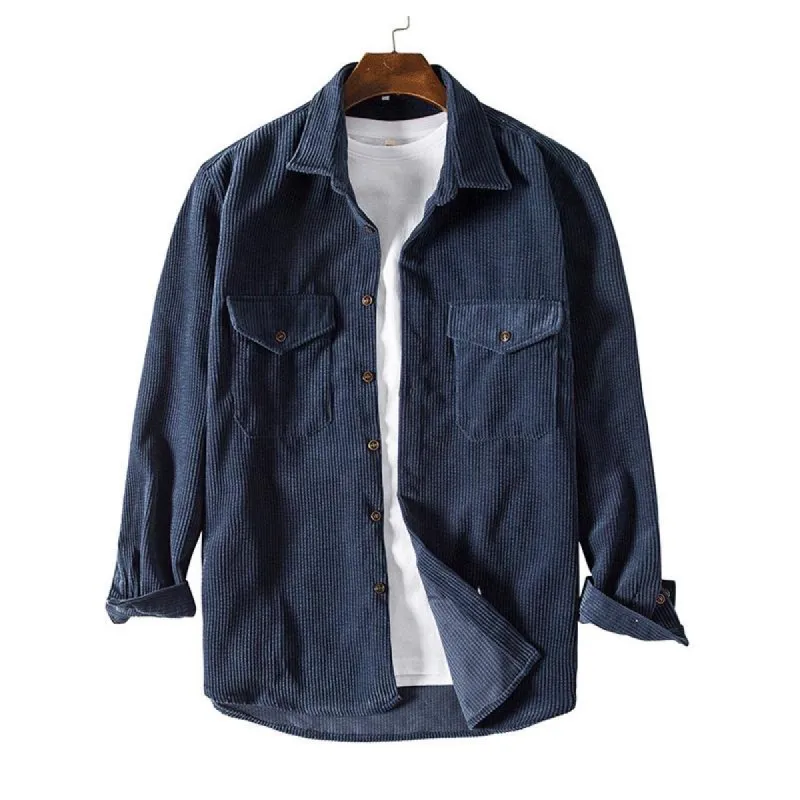 Men's Casual Solid Color Corduroy Long Sleeve Double Breast Pocket Shirt 36464092Y sold by Manly