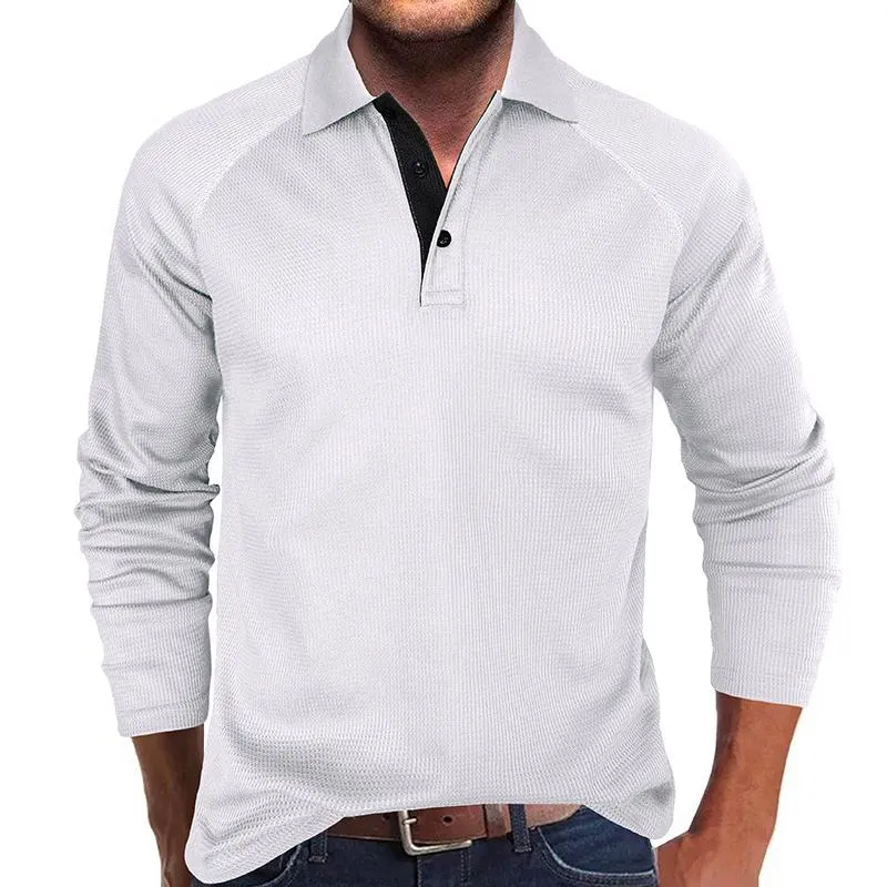 Men's Casual Waffle Solid Color Lapel Long Sleeve POLO Shirt 27886576Y sold by Manly product image thumbnail 2
