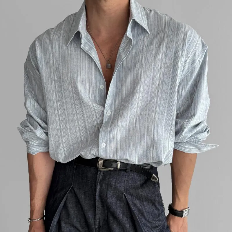 Men's Retro Casual Striped Lapel Long Sleeve Shirt 25136915TO sold by Manly product image thumbnail 5