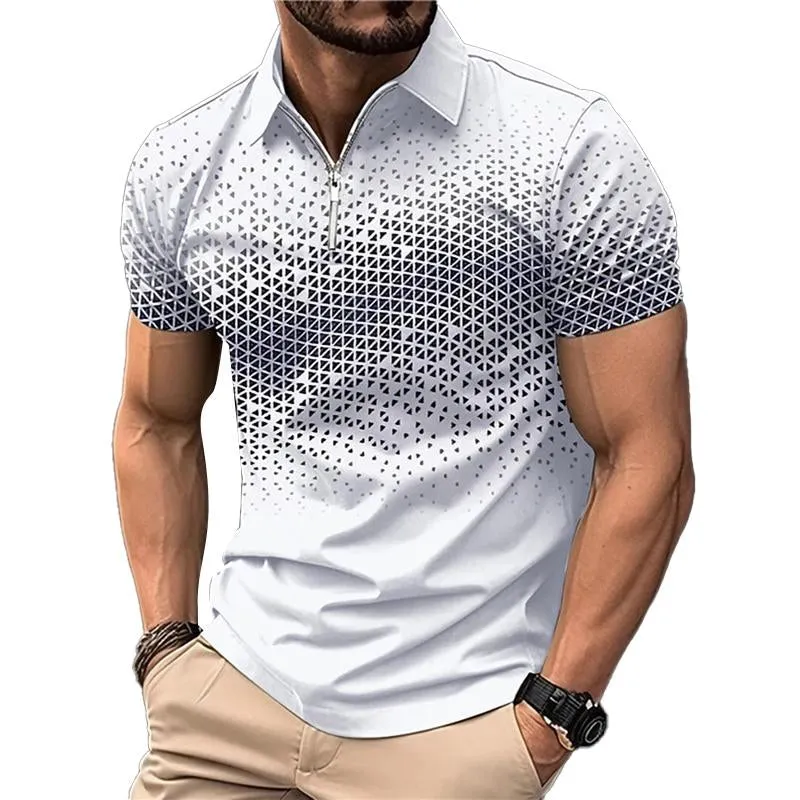 Men's Casual Print Zipper Short Sleeve POLO Shirt 76060962Y sold by Manly