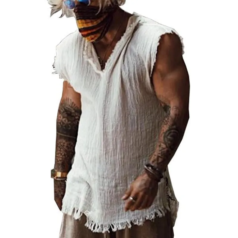 Men's Loose Casual Cotton Fray Tank Top 65850471M sold by Manly
