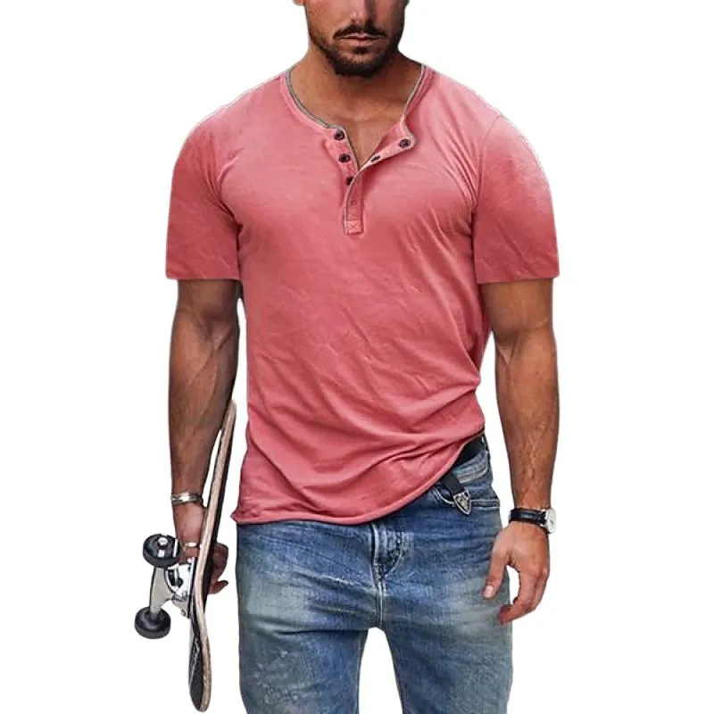 Men's Casual Cotton Blend Henley Neck Slim Fit Short Sleeve T-Shirt 03450073M sold by Manly