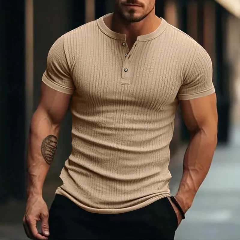 Men's Casual Stretch Knit Short Sleeve Henley T-Shirt 00095453X sold by Manly product image thumbnail 5