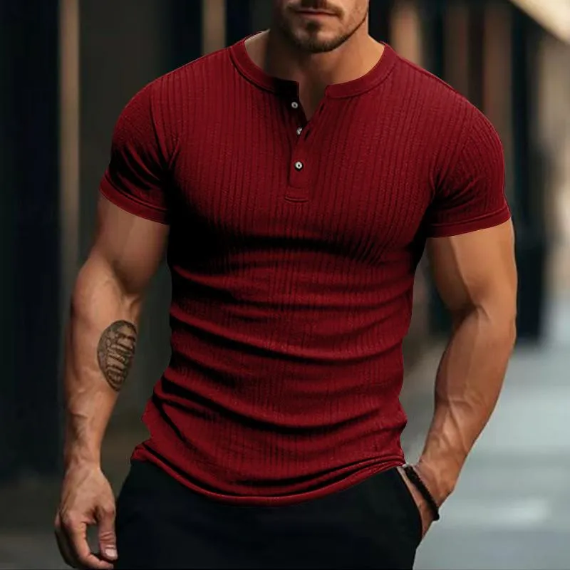 Men's Casual Stretch Knit Short Sleeve Henley T-Shirt 00095453X sold by Manly product image thumbnail 4