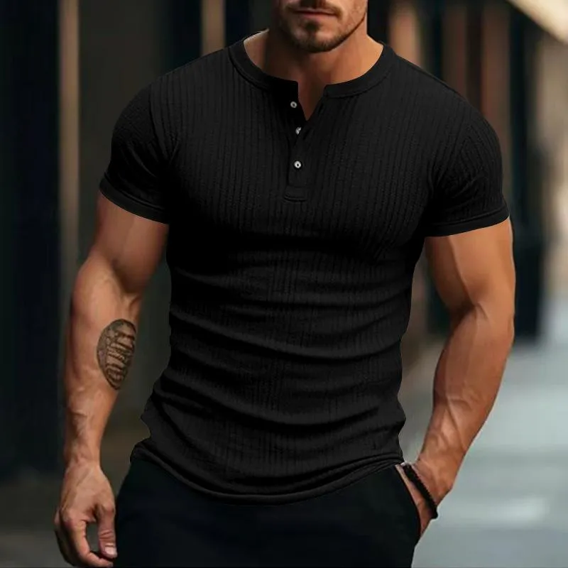 Men's Casual Stretch Knit Short Sleeve Henley T-Shirt 00095453X sold by Manly product image thumbnail 3