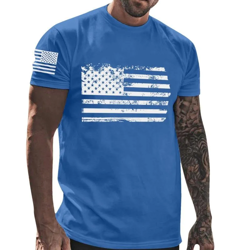 Men's Independence Day American Flag Print Round Neck Short Sleeve T-shirt 29068692Z sold by Manly product image thumbnail 5