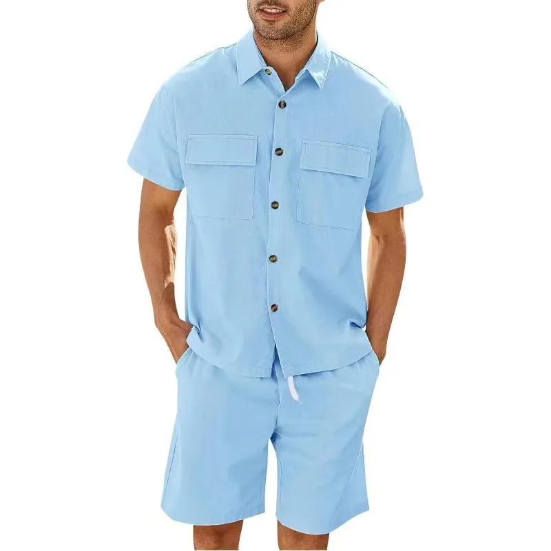 Men's Casual Solid Color Cargo Short Sleeved Shirt And Shorts Set 50375509Y sold by Manly product image thumbnail 5