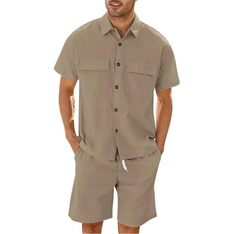 Men's Casual Solid Color Cargo Short Sleeved Shirt And Shorts Set 50375509Y sold by Manly product image thumbnail 4