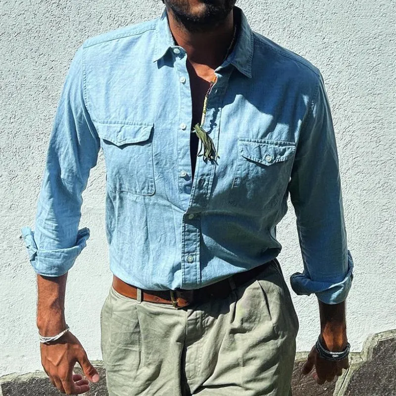 Men's Casual Retro Lapel Long Sleeve Shirt 60241806TO sold by Manly product image thumbnail 2