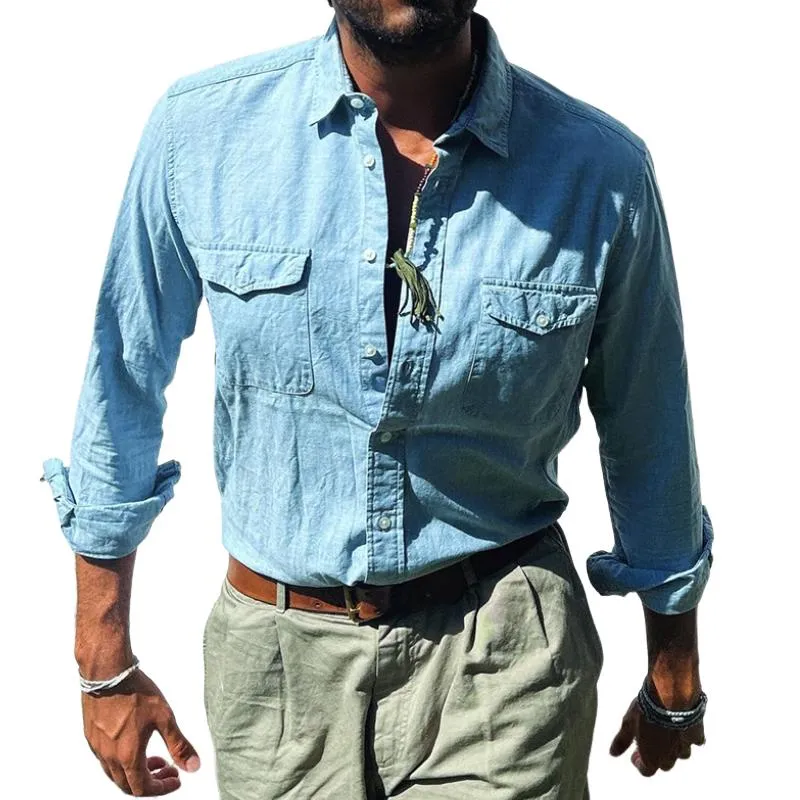 Men's Casual Retro Lapel Long Sleeve Shirt 60241806TO sold by Manly