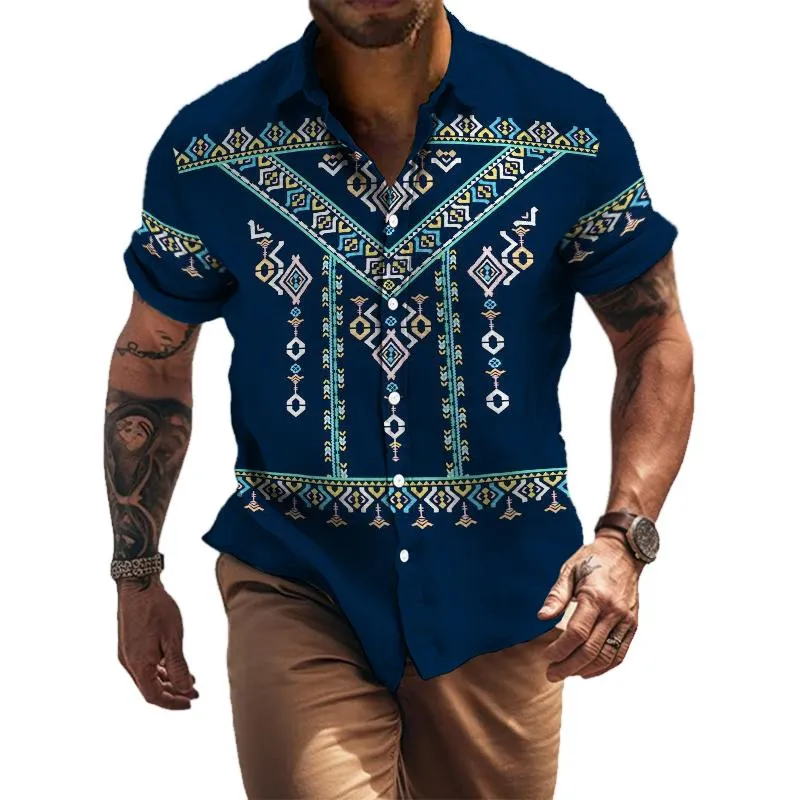 Men's Retro Palace Style Lapel Short-sleeved Shirt 35753296TO sold by Manly