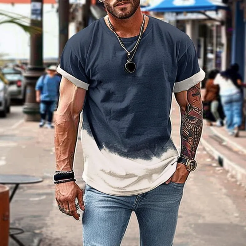 Men's Retro Gradient Round Neck Short Sleeve T-Shirt 61238037TO sold by Manly product image thumbnail 2