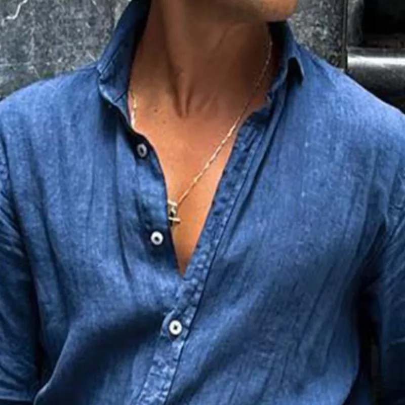 Men's Retro Casual Solid Color Cotton and Linen Long Sleeve Shirt 71860074TO sold by Manly product image thumbnail 3