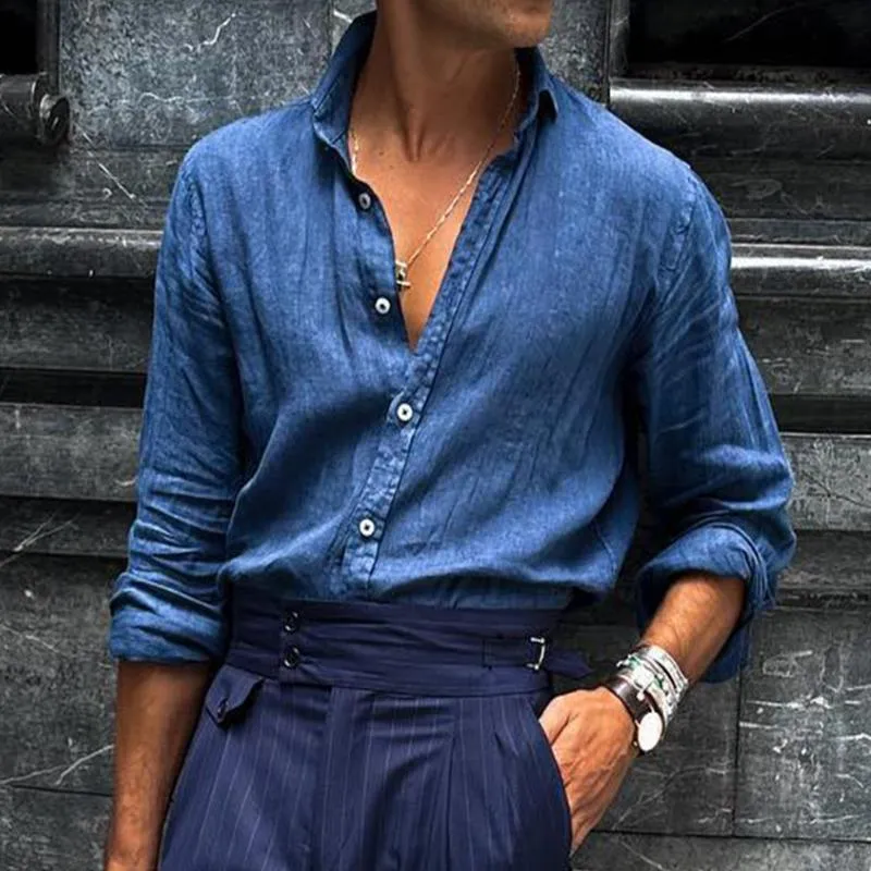 Men's Retro Casual Solid Color Cotton and Linen Long Sleeve Shirt 71860074TO sold by Manly product image thumbnail 2