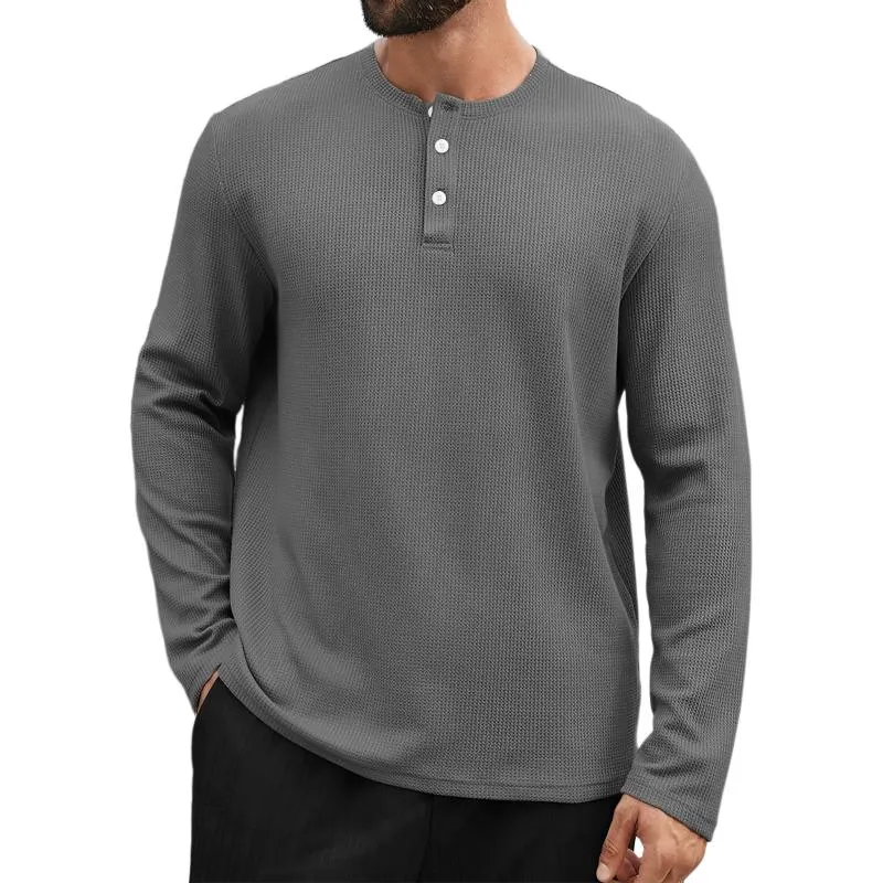 Men's Casual Henley Neck Waffle Slim Fit Long Sleeve T-Shirt 81518418M sold by Manly