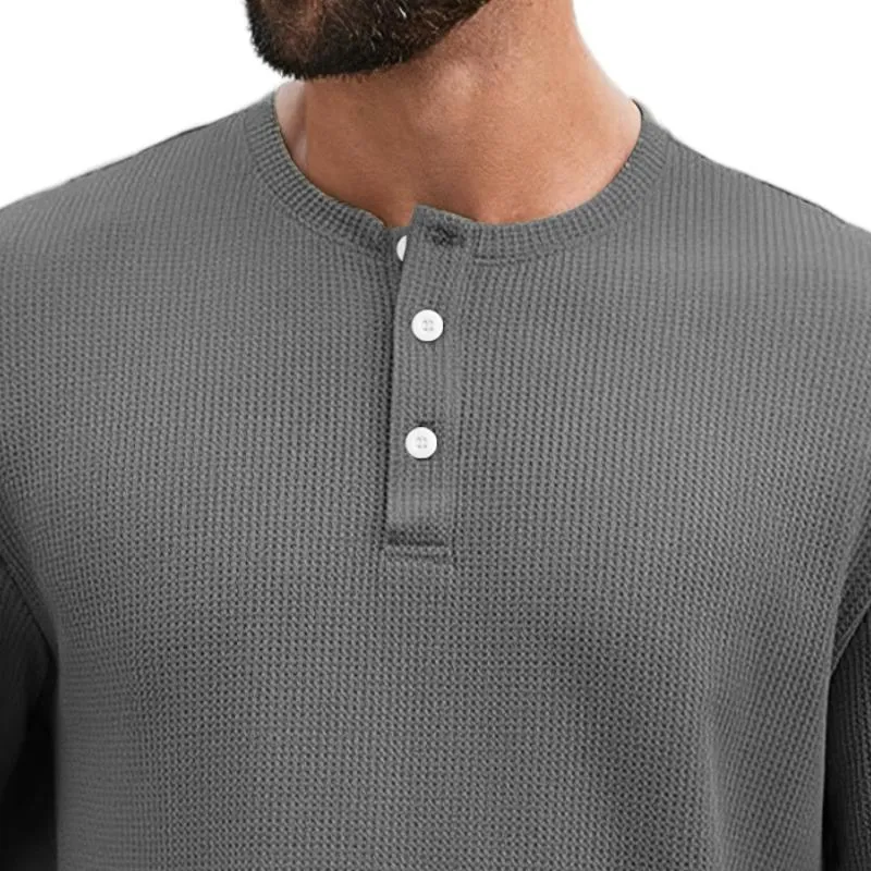 Men's Casual Henley Neck Waffle Slim Fit Long Sleeve T-Shirt 81518418M sold by Manly product image thumbnail 2