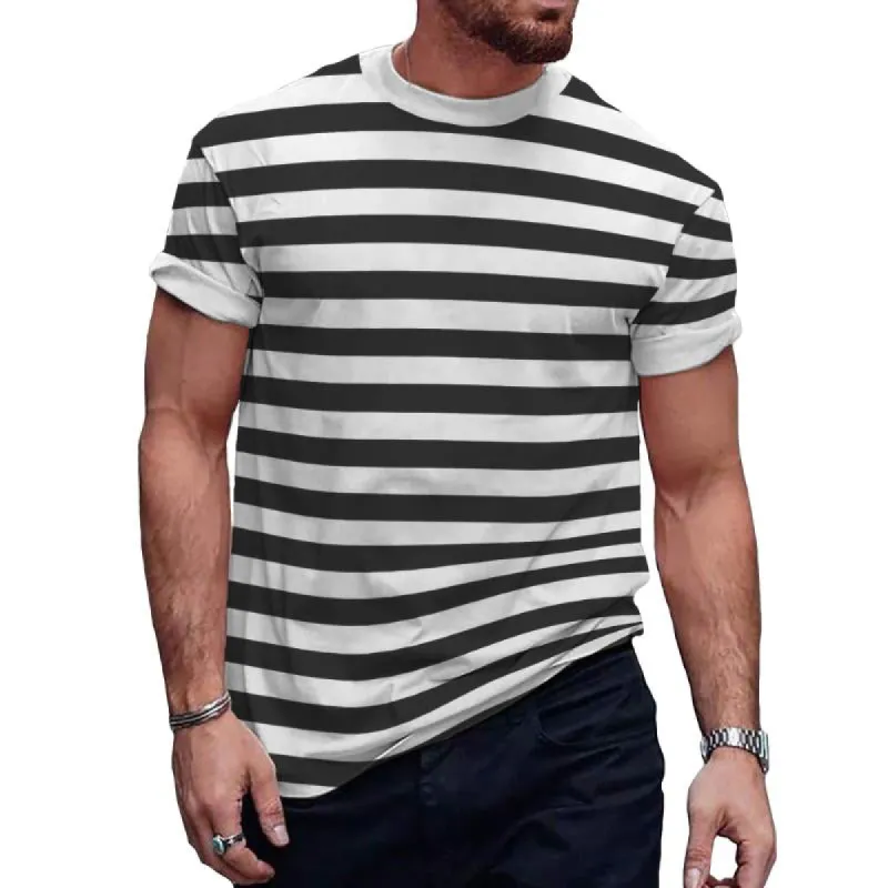 Men's Casual Striped Navy Shirt Crew Neck T-Shirt 86734463TO sold by Manly