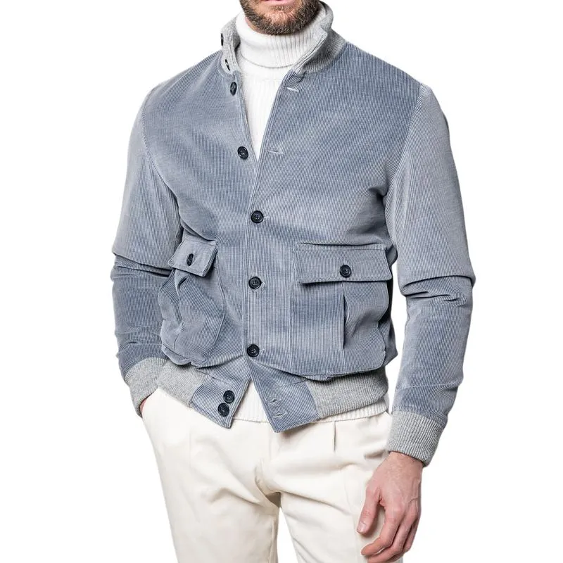 Men's Vintage Corduroy Stand Collar Single Breasted Bomber Jacket 16847823M sold by Manly