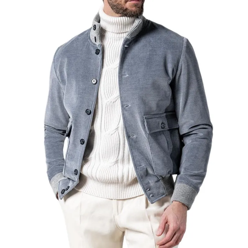 Men's Vintage Corduroy Stand Collar Single Breasted Bomber Jacket 16847823M sold by Manly product image thumbnail 2
