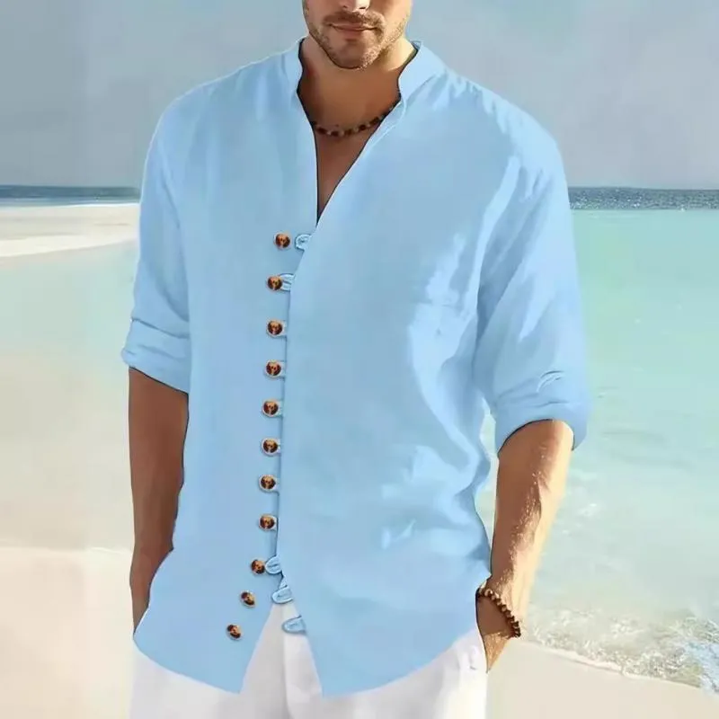 Men's Casual Stand Collar Multi-Button Long Sleeve Shirt 63278504Y sold by Manly product image thumbnail 2