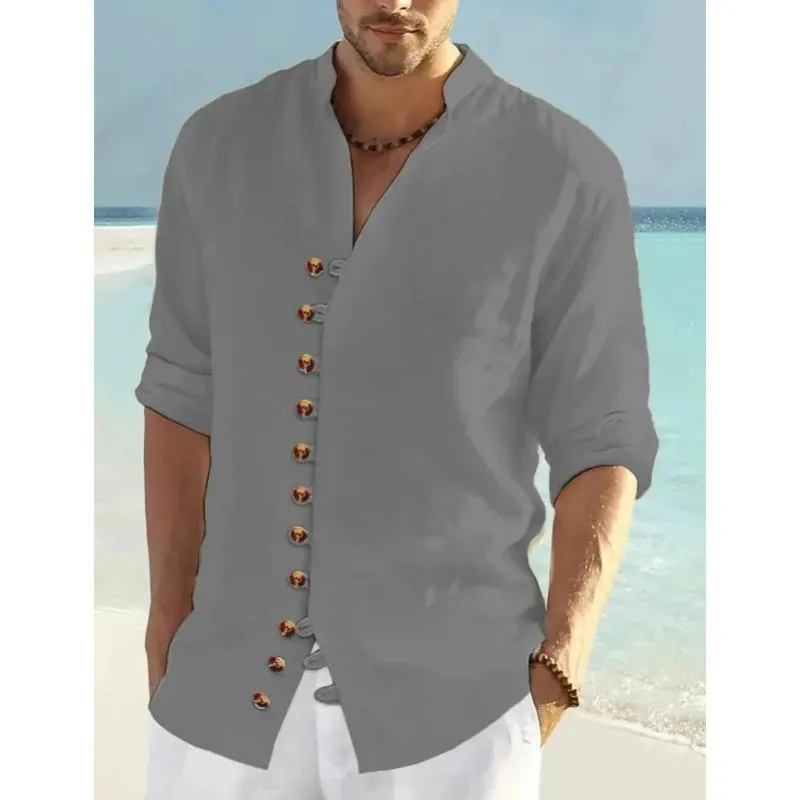 Men's Casual Stand Collar Multi-Button Long Sleeve Shirt 63278504Y sold by Manly product image thumbnail 5