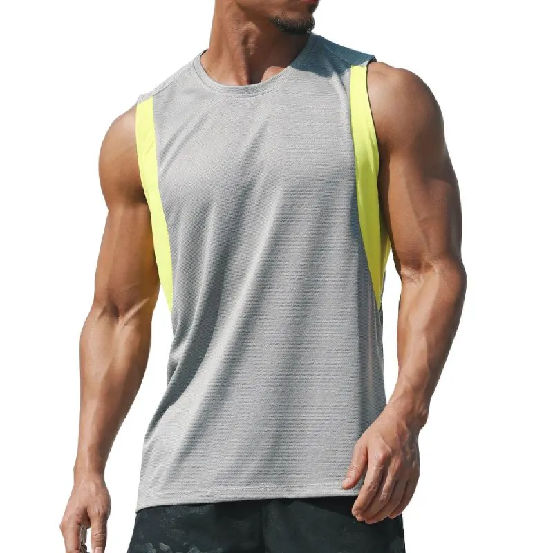 Men's Color Block Sleeveless Quick Dry T-Shirt 97644923Y sold by Manly