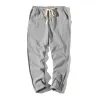 Men's Casual Cotton Linen Blended Elastic Waist Slim Fit Pants 89146512M sold by Manly