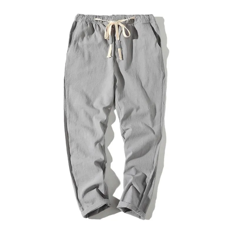 Men's Casual Cotton Linen Blended Elastic Waist Slim Fit Pants 89146512M sold by Manly