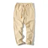 Men's Casual Cotton Linen Blended Elastic Waist Slim Fit Pants 89146512M sold by Manly