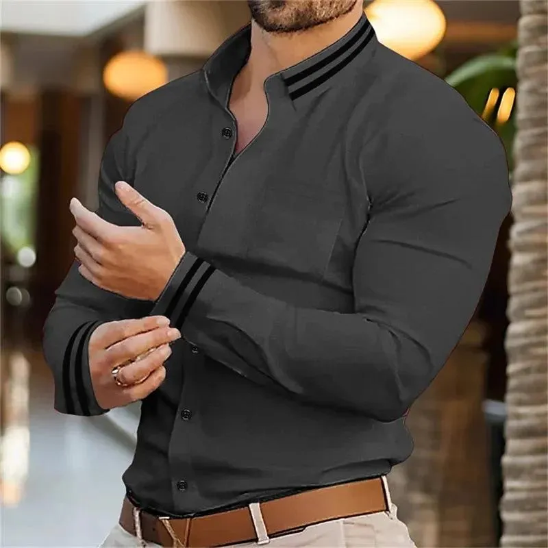 Men's Casual Retro Simple Lapel Long Sleeve Shirt 12236330TO sold by Manly product image thumbnail 2