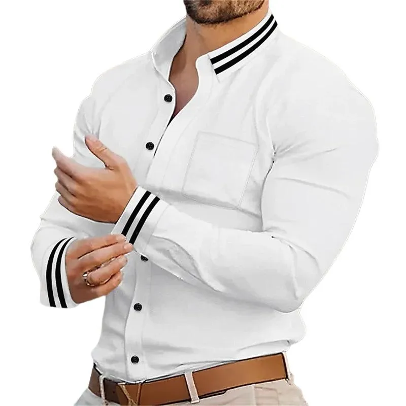 Men's Casual Retro Simple Lapel Long Sleeve Shirt 12236330TO sold by Manly