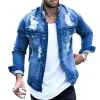 Men's Fashion Ripped Washed Lapel Single Breasted Denim Jacket 96731119M sold by Manly