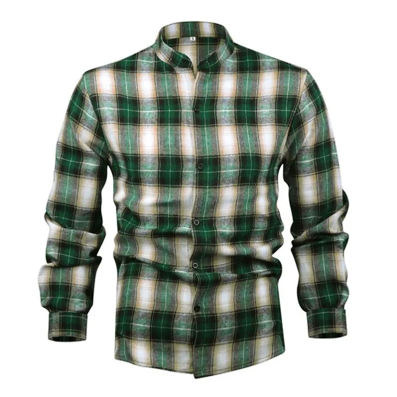 Men's Long-sleeved Stand-collar Plaid Base Shirt 42541489X sold by Manly